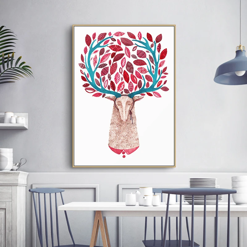 

Nordic Abstract Deer Wall art animal canvas painting Wall Pictures print for Living Room Art Decoration Pictures morden print