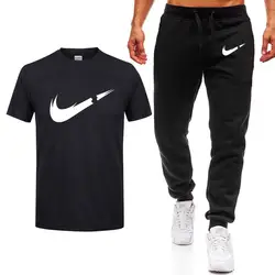 2019 новый бренд спортивный костюм модная мужская спортивная одежда комплект из двух предметов все хлопок Лето Повседневная футболка + штаны