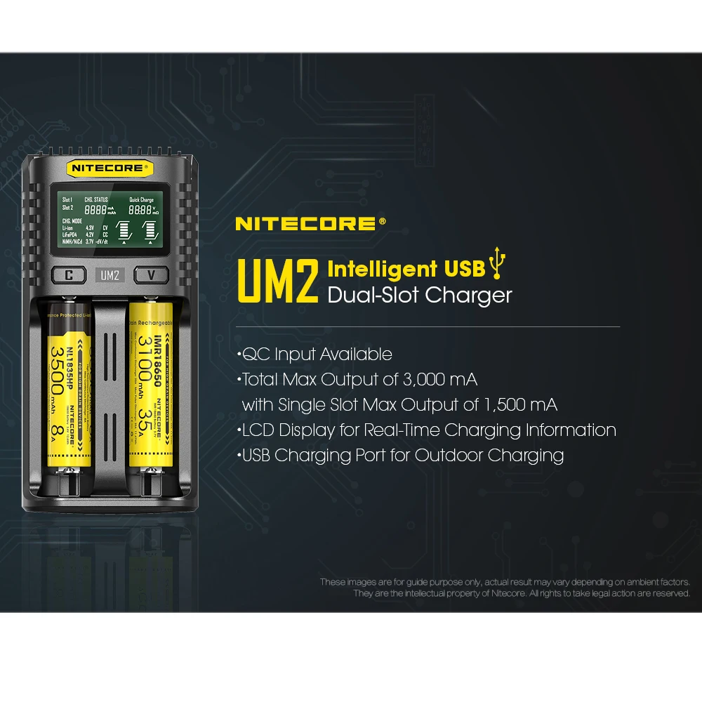 Nitecore UM2 UM4 USB QC зарядное устройство интеллектуальная схема глобальная страховка Li-Ion AA AAA 18650 14500 21700 20700 зарядное устройство