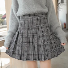 Для женщин Мини-юбки Высокая талия Harajuku плиссированные юбки женские офисные Stutent плед Мини-юбки Женский#5083