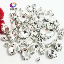 ¡Se vende a pérdida! 68 unids/pack blanco claro mezcla tamaño cristal material flatback coser diamantes de imitación en base de garra, diy accesorios de ropa