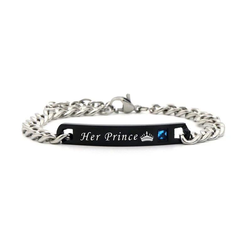 Корона Принцесса Принц Стразы Мужская цепочка из нержавеющей стали Парные браслеты для женщин подарок бижутерия