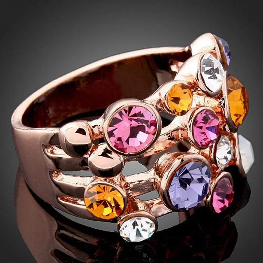 stopcontact Supplement Voorkomen Multi-gekleurde Steentjes Big Plated Rose Gouden Ringen voor Vrouwen  Sieraden Verklaring Ring Party Mode Accessoires - AliExpress