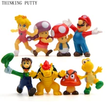 8pcs/Set Super Mario Bros Luigi Mario Bowser Koopa King Action Figures Toys Doll Kids Park Anime Figurines Toy For Children Gift