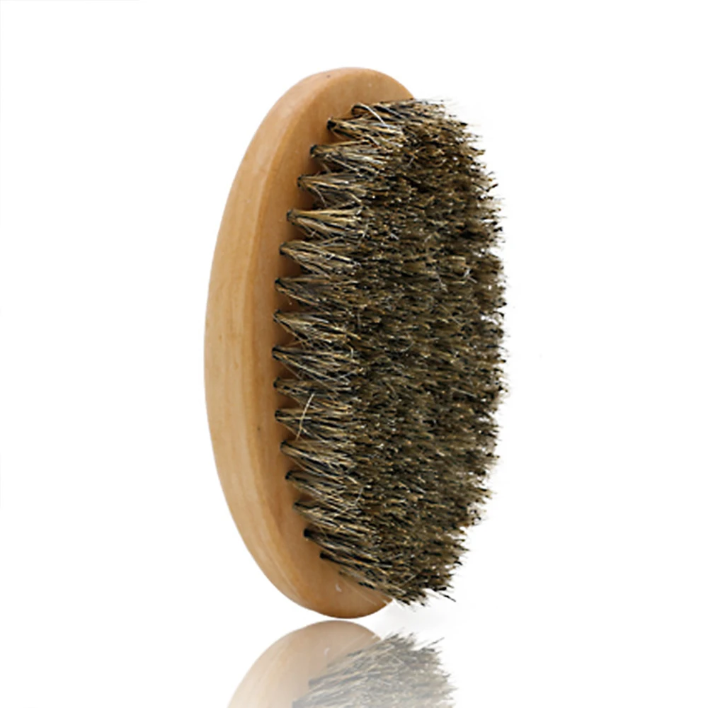 Men Natural Boar Bristle Oval Mustache Brush Military Wood Handle Comb