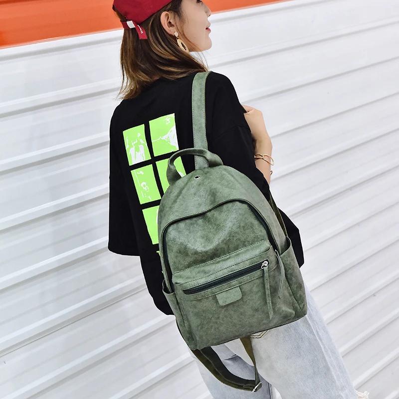 Модный однотонный женский рюкзак в стиле ретро, повседневные винтажные школьные сумки, рюкзаки для девочек, женский рюкзак из искусственной кожи в Корейском стиле