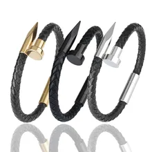 Kirykle кожаный браслет для Для мужчин Для женщин дизайн ногтей Нержавеющая сталь Магнитная застежка тесьма с веревкой, на цепочке, с подвесками браслет подарок