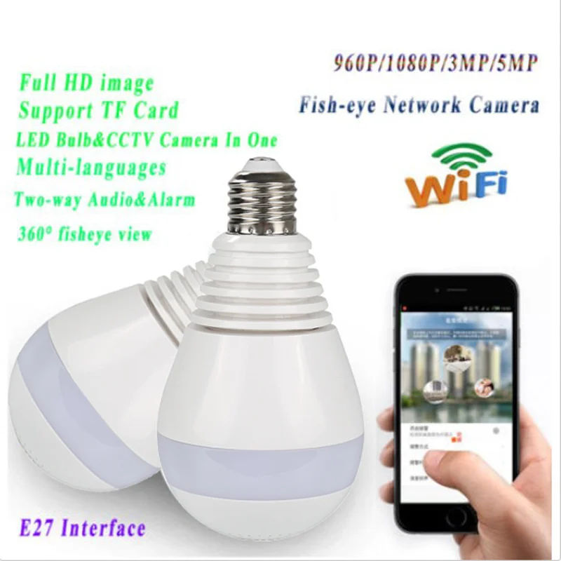 

Light Bulb Camera Wireless Camera Wifi 960P Panoramic FishEye Home Camera 360 Degree Night Vision Video Camera