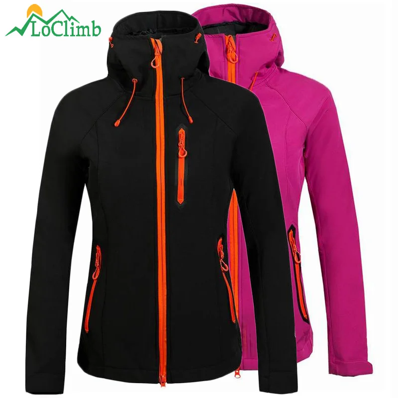 Jaqueta de Esqui ao ar Locmemb Velo Aquecido Softshell Impermeável Livre Mulher Escalada Montanha Chuva Blusão Cabolsa Caminhadas Jaquetas Aw075