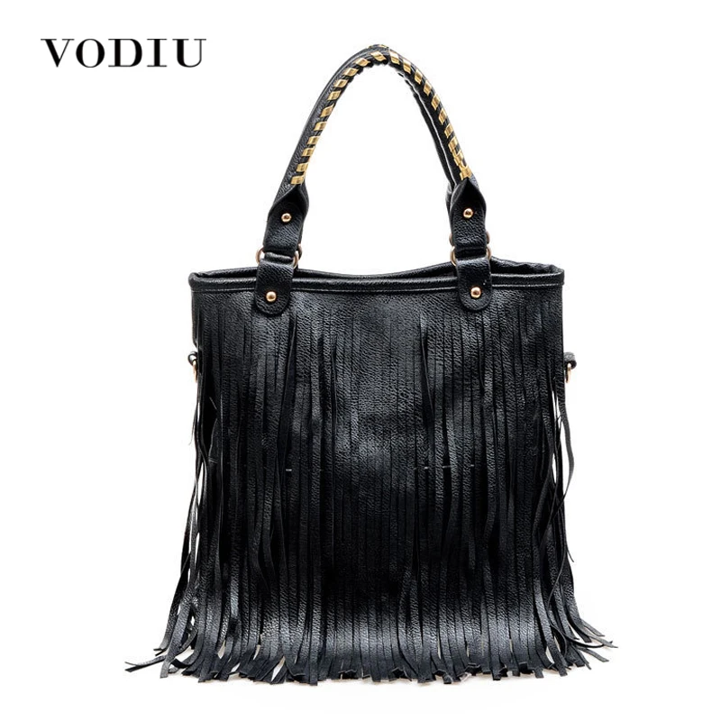 

women new leather handbags tote sling bags big over shoulder retro fringe European and American Style solid ladies bolsas casual