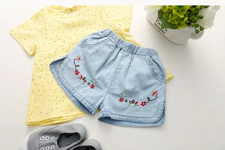 2018 Summer Casual Child Kids Fashion Denim Blue Football Basketball Sports Embroidery Flower Baby Girl Shorts 2-10 Years (6)