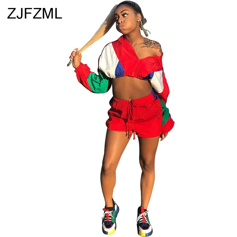 مثير 2 قطعة جرزاية اللون كتلة الزي المرأة رفض طوق كم طويل المحاصيل الأعلى و Bodycon قصيرة زائد حجم مطابقة مجموعة