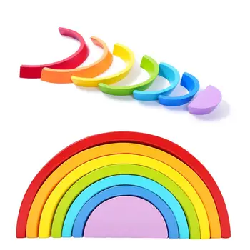 

7pcs/set Colorful Wooden Blocks Stacking Sort Assembling Educational Toy Montessori Gift For Children Kids