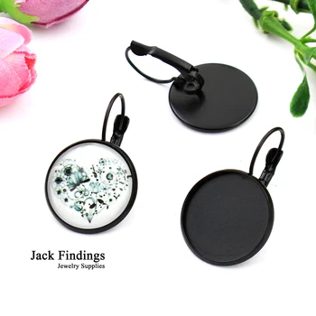 

10pcs Fit 18mm Cabochons Black Plated French Earring Setting Base Earring Findings Cabochon Setting Free Shipping
