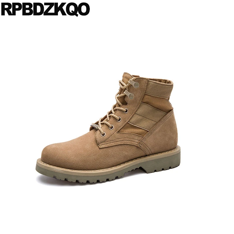 

lace up fur retro combat boots desert military fall ankle canvas suede men brown autumn tactical british style shoes patchwork