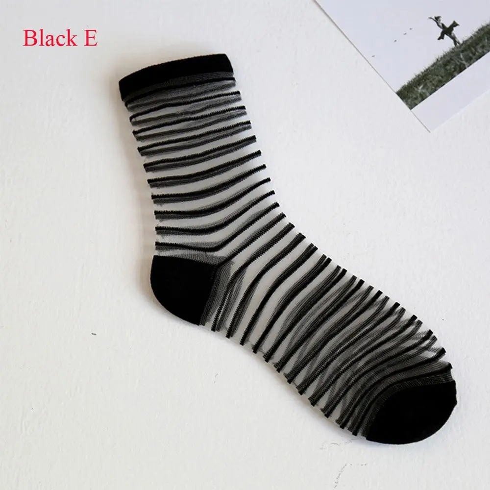 1 pair New Sheer Mesh Glass Silk Socks Ultrathin Transparent Stretch Elasticity Lace Net Yarn Thin Summer Socks For Women - Color: black E