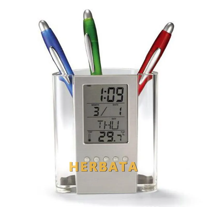 LCD Display Electronic Digital Desk Table Calendar Pencil Holder Date Temperature Table Calendar CL