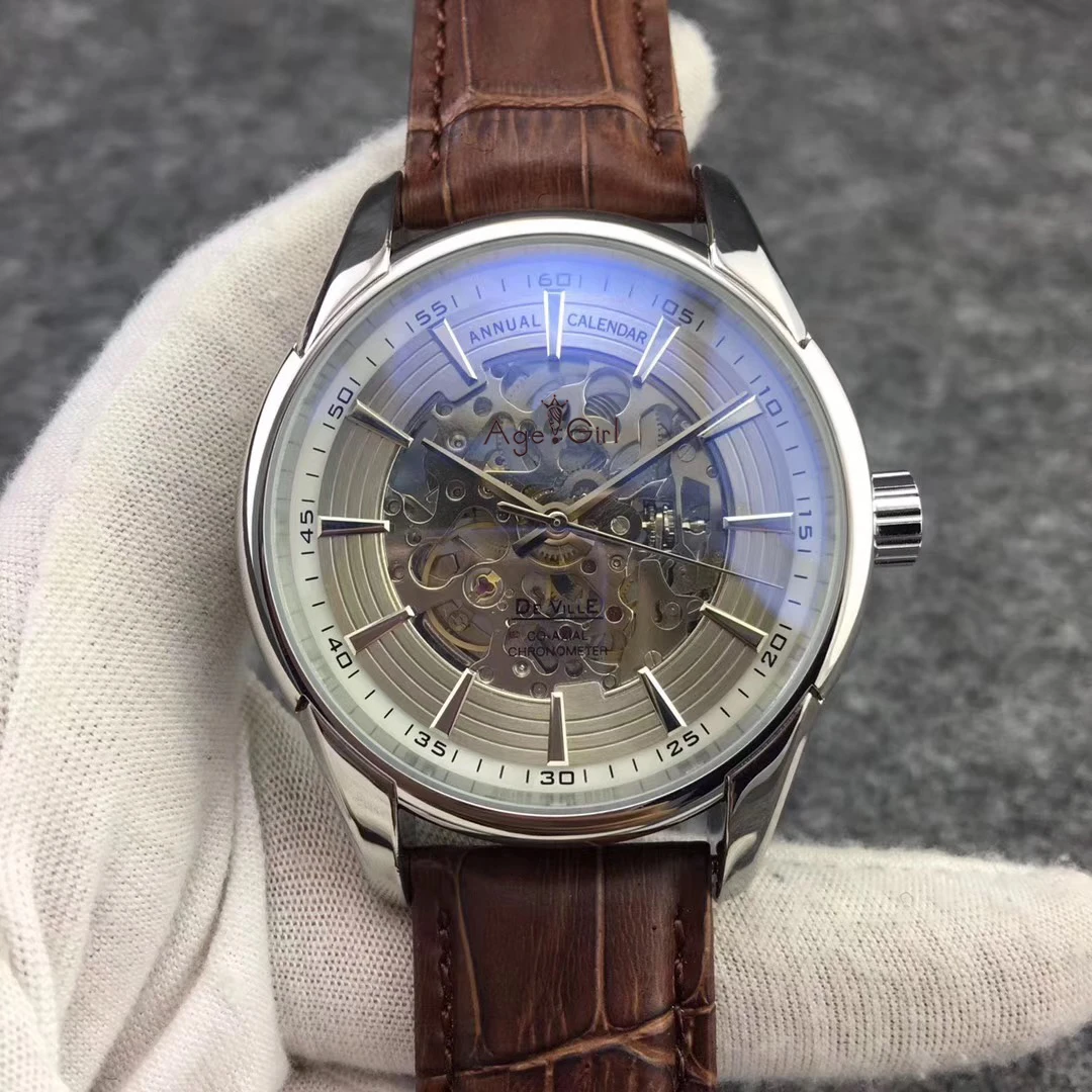 

Luxury Brand New Men Automatic Mechanical Watch Stainless Steel Silver Black Leather Blue Grey Skeleton Tourbillon Sapphire AAA+