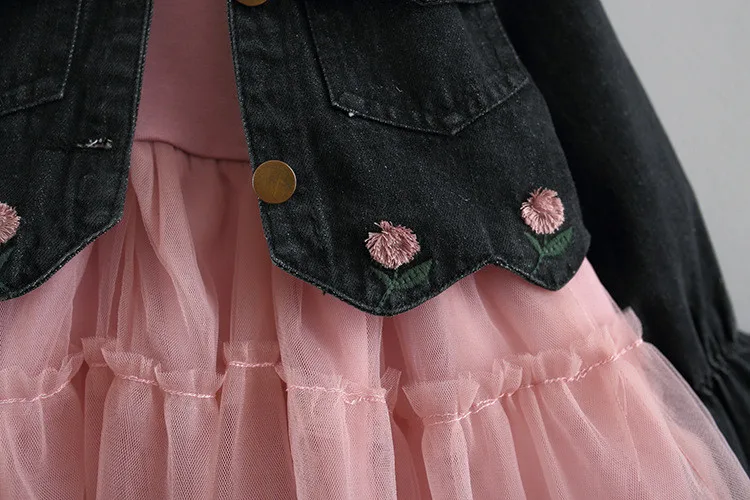 Girls Clothes Autumn 2018 Denim Coat + Mesh Dress Set Girl Suit For Baby Girl Girls Christmas Outfit Fashion Clothing For Girls107