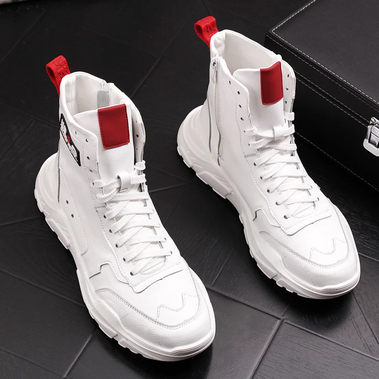 

2019 Breathable High Top Casual Sneakers Fashion shoes Man Hip-Hop White Lace-up Flats Zapatillas Hombre