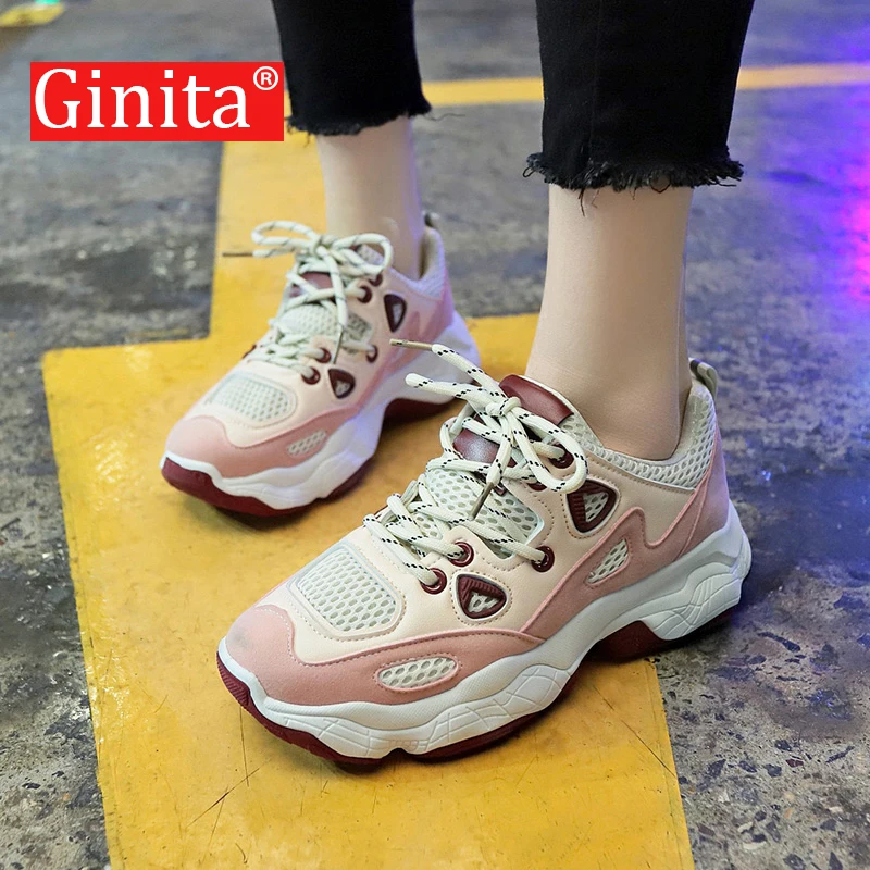 

Ginita 2019 Sneaker Shoes Woman Thick Bottom Women Fashion Sneakers PU Leather Ladies Sport Shoes Spring Summer Student Footwear