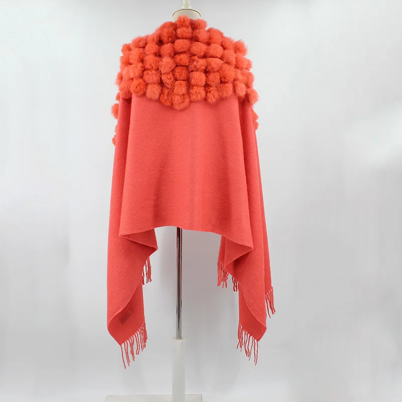100% sheep fur cashmere shawl with real rabbit fur balls (23)