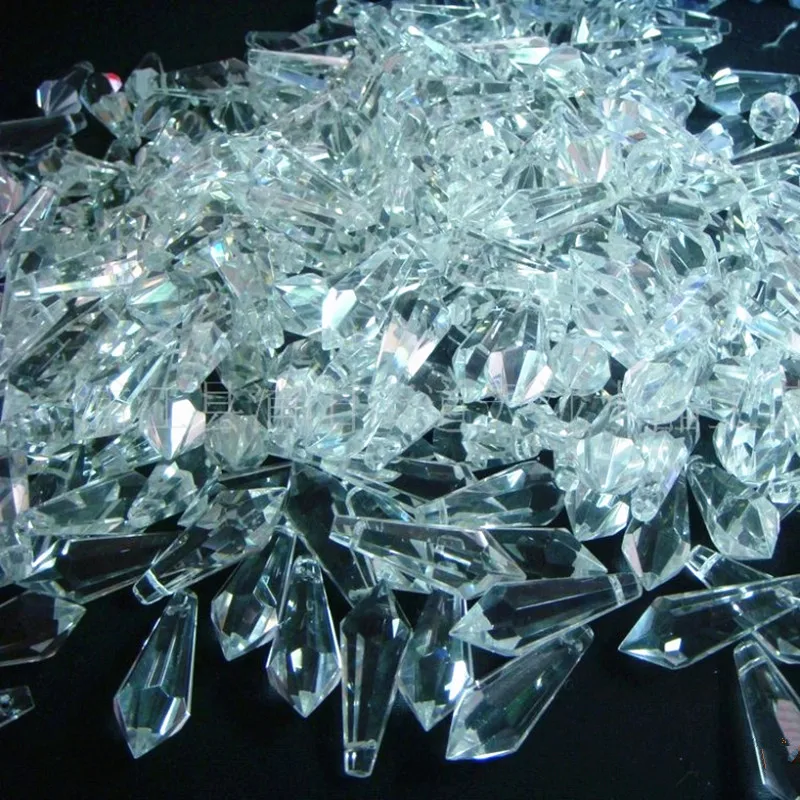 30PCS CLEAR CHANDELIER GLASS CRYSTALS LAMP PRISMS PARTS TEARDROP SILVER RINGS 