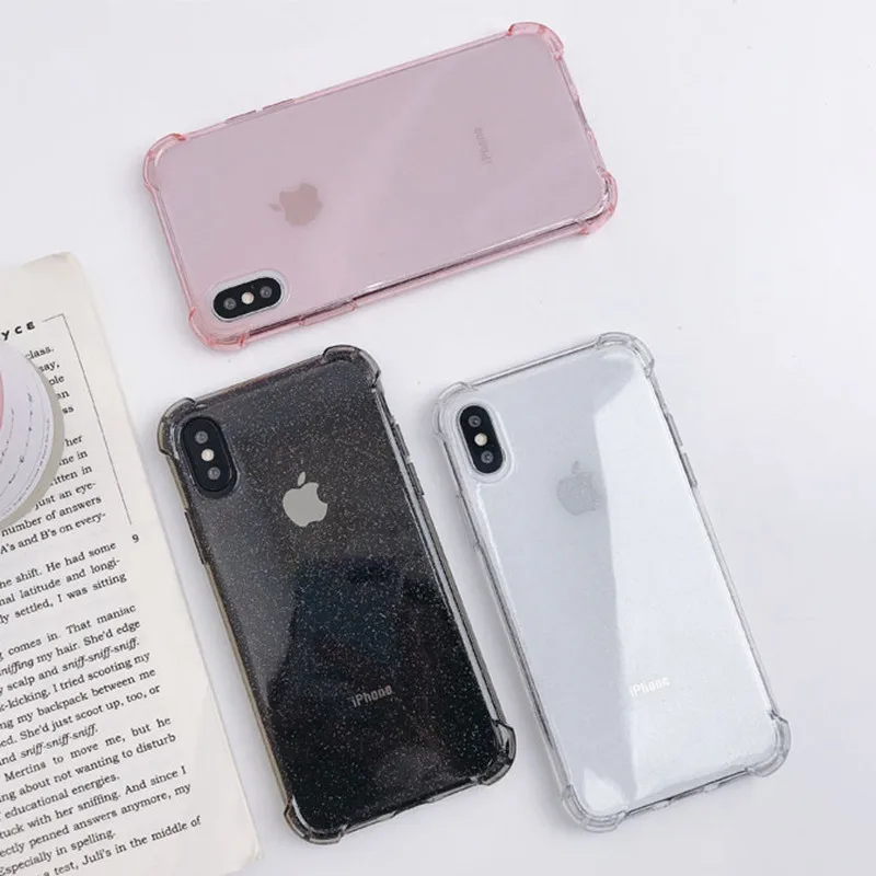 QJW с сияющими блестками анти стук чехол для телефона iPhone 6 6S 7 8 Plus X XS XR Макс моды