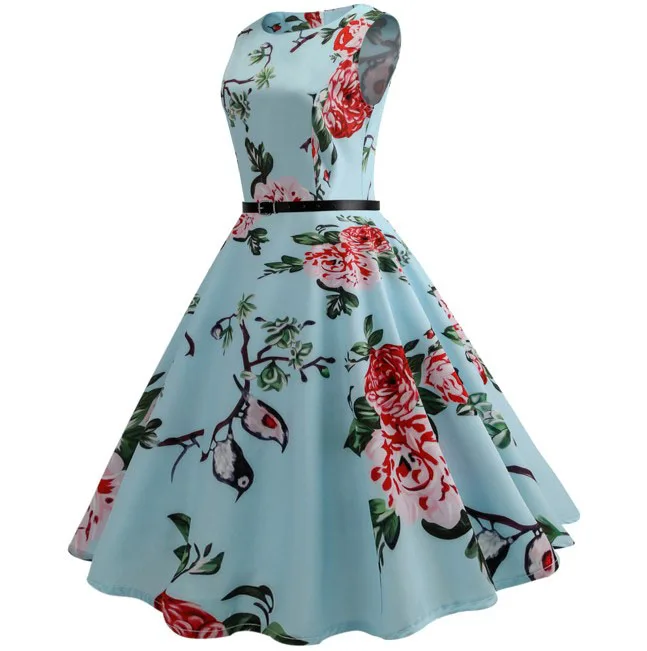 Summer Womens Dresses 2021 Casual Floral Retro Vintage 50s 60s Robe Rockabilly Swing Pinup Vestidos Valentines Day Party Dress