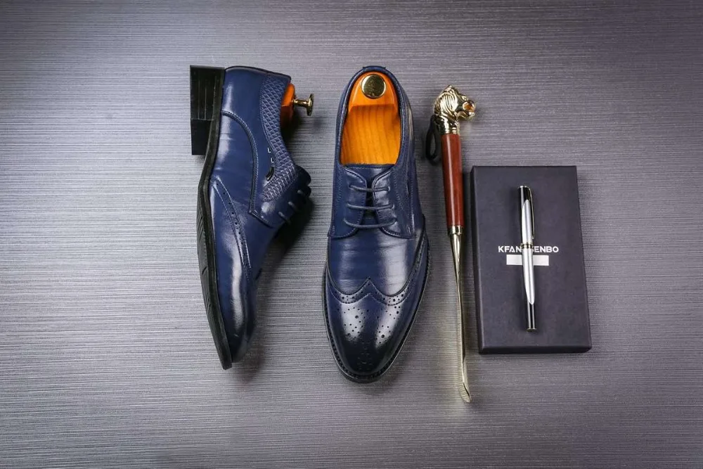 Новинка; Мужские броги; перфорированные кожаные туфли-оксфорды со шнуровкой; модельные туфли C2-2791