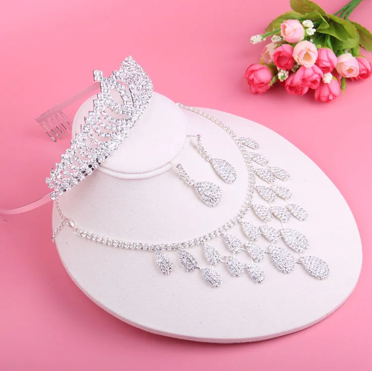 Bride zircão jóia da coroa colar brincos três-pedaço terno do casamento acessórios vestido da noiva headdress (17)