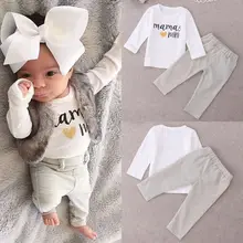 Newborn Baby Girl Boy Mamas Mini Tops T-shirt+ Long Pants 2pcs Outfits Set 0-24M