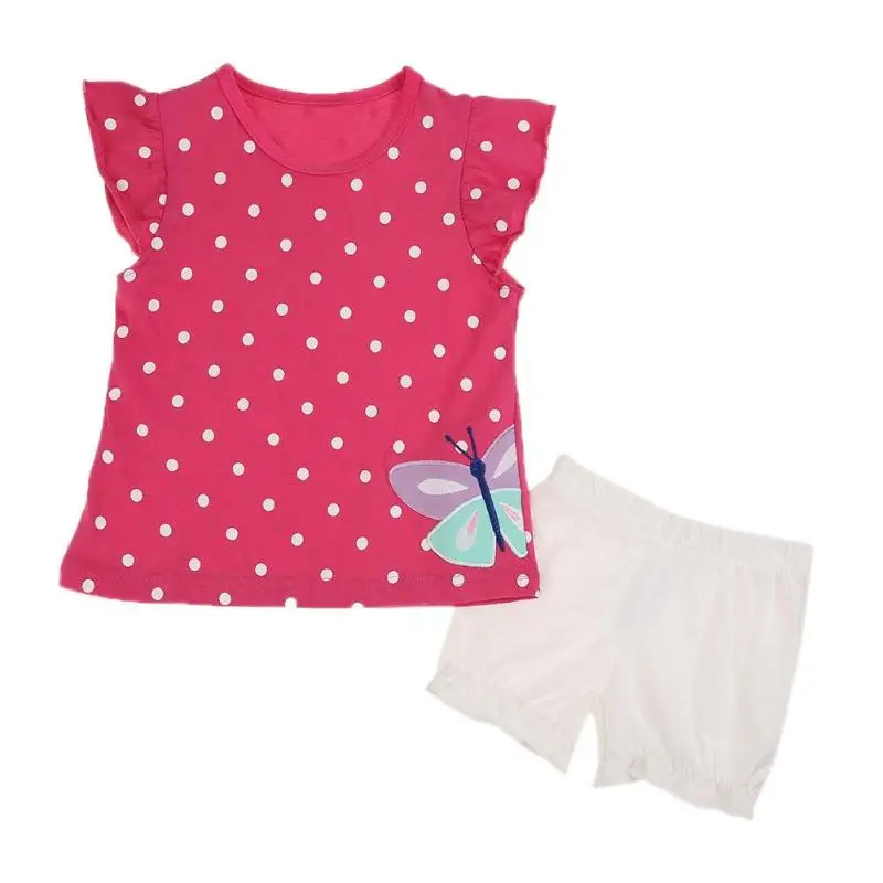 

2pcs Cute Dot Girl Baby Clothing Set Ruffle Sleeve T-shirt Tops Shorts Suit