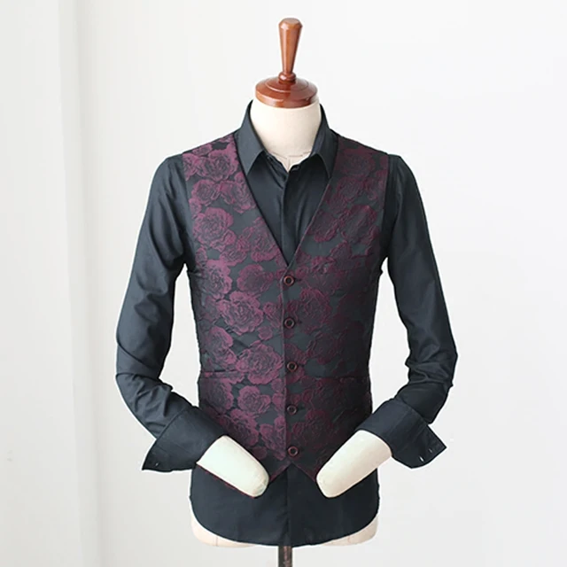Lila Rote Blume Muster D nne Weste M nner Fashion Business Gentleman Westen herren Anzug Westen