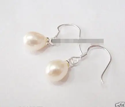 

Free Shipping >> new hot Fashion 7-9mm teardrop white Freshwater cultured Pearl 925Silver hook Earrings
