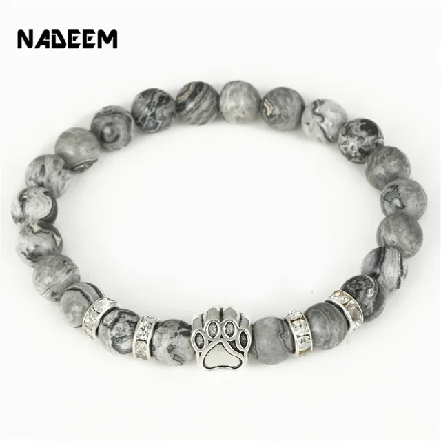 Hot Ing Natural Stone Mala Bead Yoga Bracelet Pitbull Dog Hand Hot Ing Natural Stone Mala Bead Yoga Bracelet Pitbull Dog Hand Paw 8mm Elastic Rope