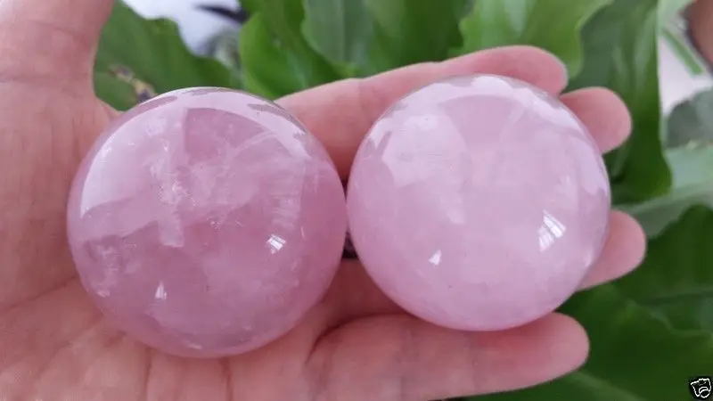 

2pcs NATURAL PRETTY Pink ROSE QUARTZ CRYSTAL SPHERE BALL HEALING 42-45MM+ stand