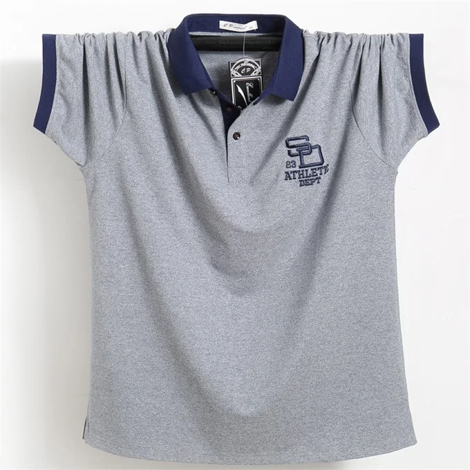Большие размеры 4XL 5XL 6XL 95% хлопок Corlorful Henry Collor Повседневная рубашка поло с коротким рукавом Мужская теннисная рубашка подходит для полных парней синий серый - Цвет: 5051 Blue