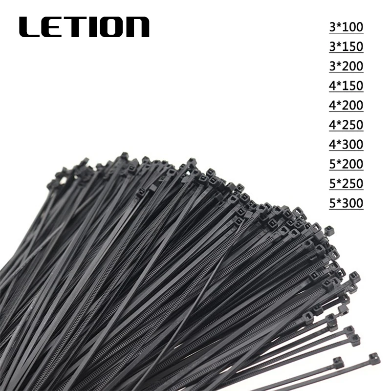 

100pcs Self-Locking Plastic Nylon Wire Cable Zip Ties Black Cable Ties Fasten Loop Cable Various specifications