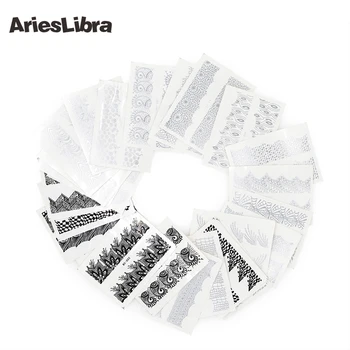 

AriesLibra 35 Sheets/lot Silver & Black Series Water Transfer Decal Mixed Designs Manicure Nail Sticker for Decoration Beauty