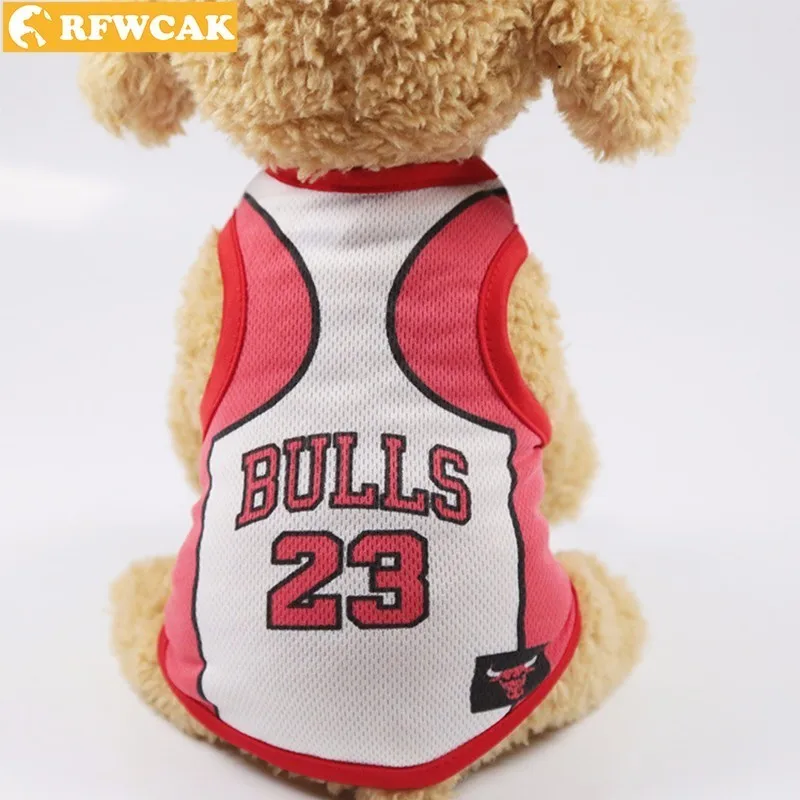 

RFWCAK 2018 New Summer Mesh Pet Vest Number Jersey Medium Small Dogs Clothes Sport Basketball Foodball T shirt Pet Supplies