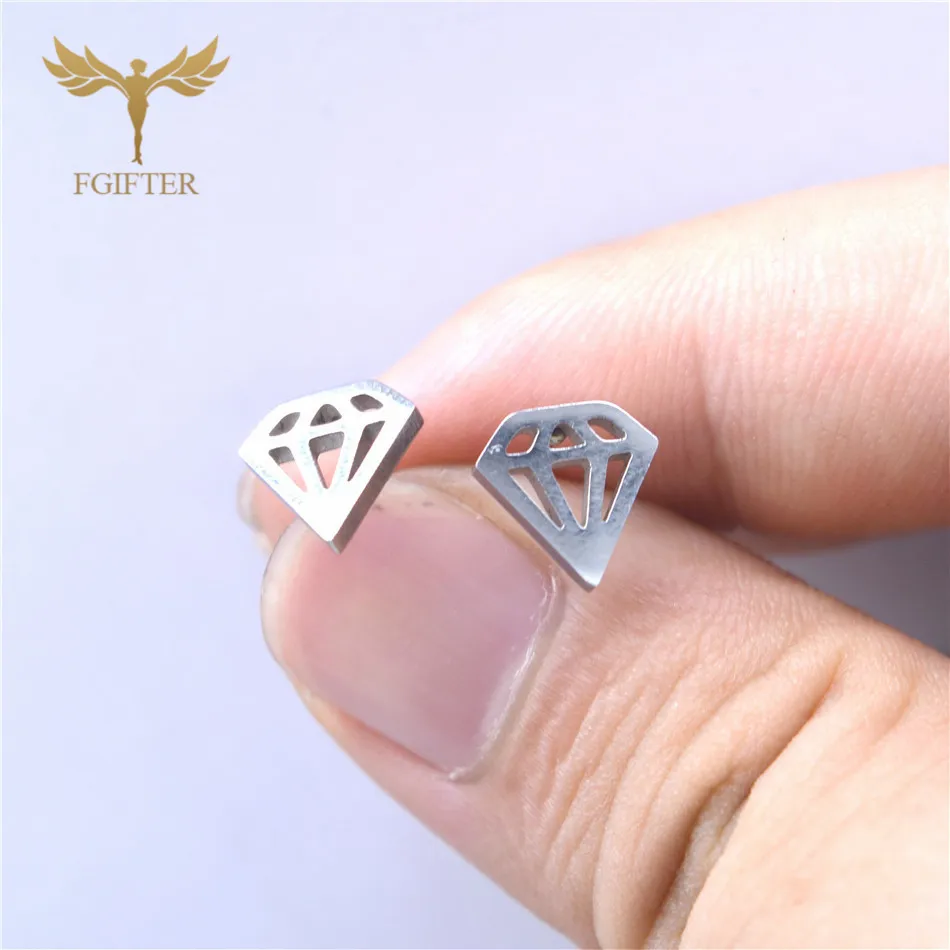 Стальные Серьги FGifter серебряного цвета стильные дизайнерские серьги гвоздики