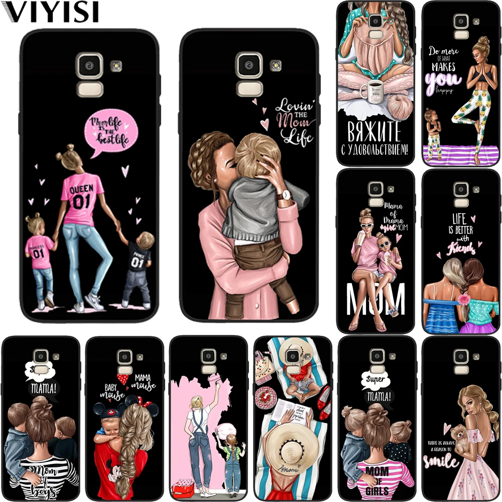

Brown Hair Mama Baby Mouse Super Mom Girl Phone Case For Samsung Galaxy S10 Case s8 S7 S9 J7 J4 J6 J8 Plus Note 8 9 Etui Coque