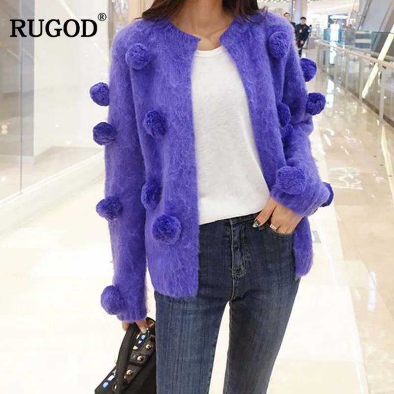 RUGOD 2018 Elegant Winter Cardigan Sweaters Women Casual Ball Tassel Long Sleeve Cashmere Cardigan Coat Jumper Sueter Mujer