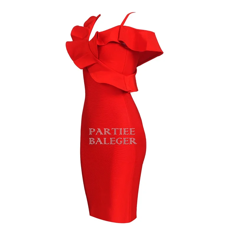 Mini Manches Une Club Celebrity Cou Robe Ruches Party Épaule Bandage Conception Courtes Rouge 2019 Arrivée Nouvelle Sexy V qFwWXttZ