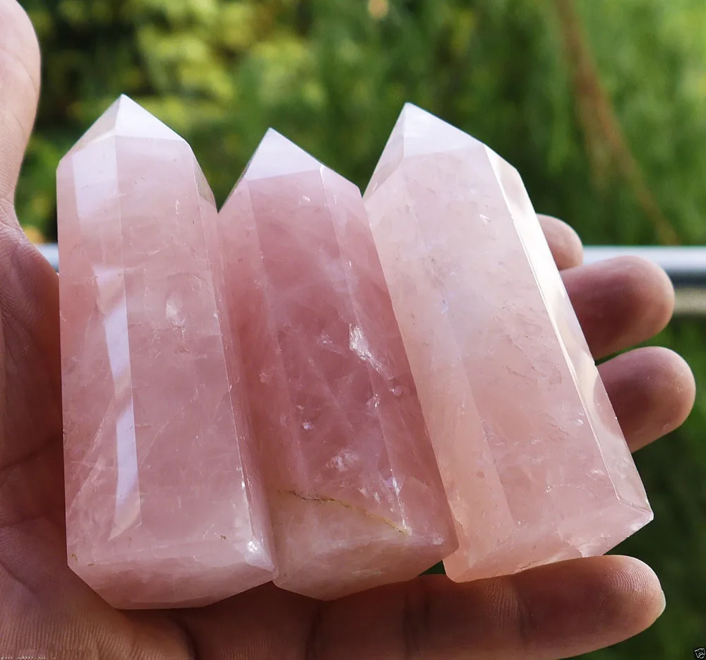 

61011+++3pcs 100MM Natural Rock pink ROSE Quartz Crystal Point Healing