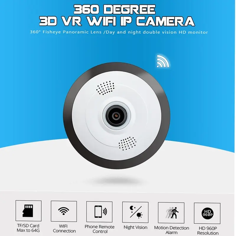 

360 Degree Wi-fi IP Camera FishEye HD 960P 1.3MP Smart Panoramic P2P Wireless IP Fisheye Camera 1.3MP Security Wifi Camera