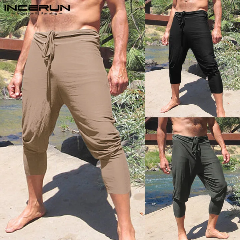 INCERUN 2019 летние штаны Для мужчин одноцветное бегунов шнурок Slim Fit повседневные штаны Для мужчин Дышащие стильные Pantalon Hombre плюс Размеры