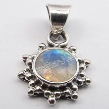 CORTE REDONDO sólido DEL ARCO IRIS MOONSTONE REGALO del ESTILO de LA VENDIMIA Colgante 2.2 CM