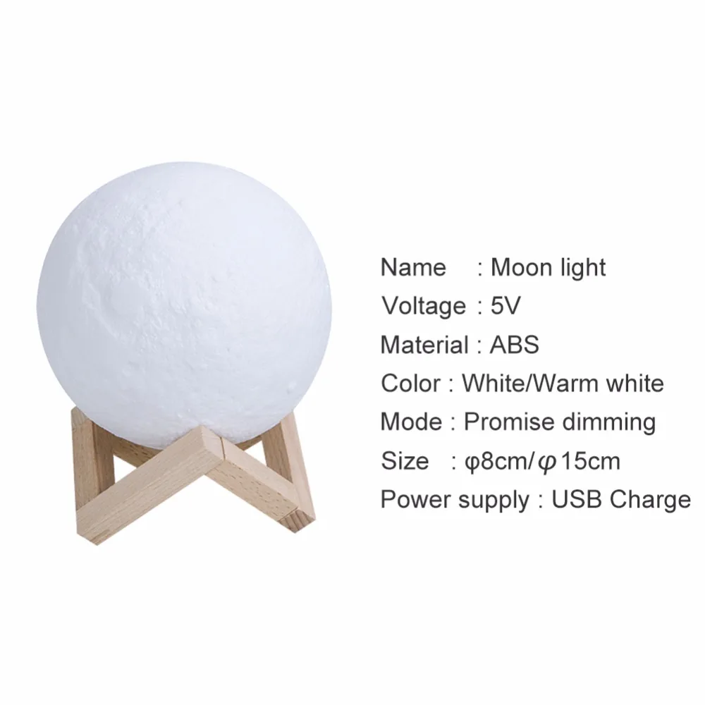 Foxanon Новинка Перезаряжаемые 3D печать Луны лампы 2 цвета сенсорный выключатель светодио дный светильник «Луна» домашний стол украшения Детские творческие подарки